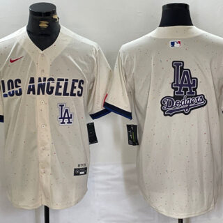 Men's Los Angeles Dodgers Team Big Logo Cream Stitched Baseball Jerseys