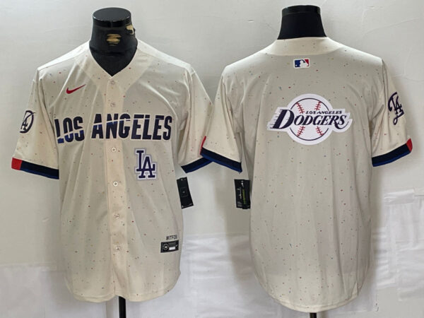 Men's Los Angeles Dodgers Team Big Logo Cream Stitched Baseball Jerseys
