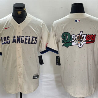 Men's Los Angeles Dodgers Team Big Logo Cream Stitched Baseball Jerseys