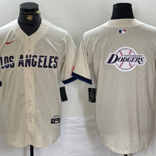 Men's Los Angeles Dodgers Team Big Logo Cream Stitched Baseball Jerseys
