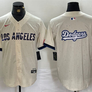 Men's Los Angeles Dodgers Team Big Logo Cream Stitched Baseball Jersey