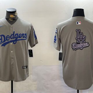 Men's Los Angeles Dodgers Team Big Logo Grey 2024 World Series Champions With Fernando Memorial Patch Limited Stitched Baseball Jersey