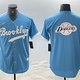 Men's Los Angeles Dodgers Team Big Logo Light Blue Throwback Cool Base Stitched Baseball Jerseys