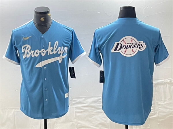 Men's Los Angeles Dodgers Team Big Logo Light Blue Throwback Cool Base Stitched Baseball Jerseys