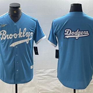 Men's Los Angeles Dodgers Team Big Logo Light Blue Throwback Cool Base Stitched Baseball Jerseys