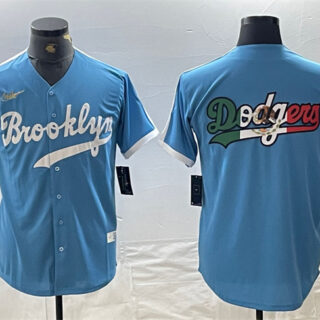 Men's Los Angeles Dodgers Team Big Logo Light Blue Throwback Cool Base Stitched Baseball Jerseys