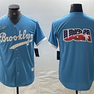 Men's Los Angeles Dodgers Team Big Logo Light Blue Throwback Cool Base Stitched Baseball Jersey