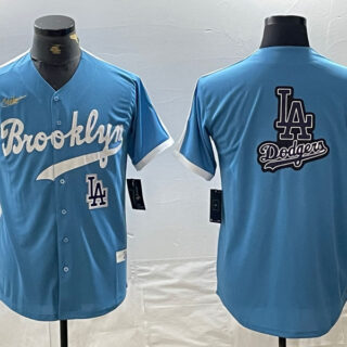 Men's Los Angeles Dodgers Team Big Logo Light Blue Throwback Cool Base Stitched Baseball Jerseys