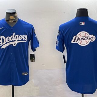 Men's Los Angeles Dodgers Team Big Logo Royal 2024 World Series Champions With Fernando Memorial Patch Alternate Limited Stitched Baseball Jersey