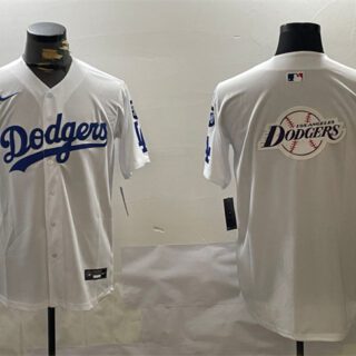 Men's Los Angeles Dodgers Team Big Logo White 2024 World Series Champions With Fernando Memorial Patch Home Limited Stitched Baseball Jersey