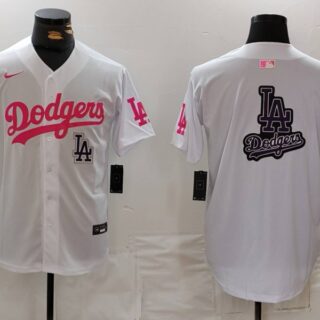Men's Los Angeles Dodgers Team Big Logo White Pink Vin & Kobe Patch Stitched Baseball Jerseys