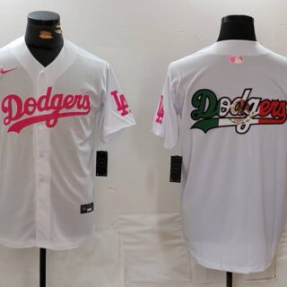 Men's Los Angeles Dodgers Team Big Logo White Pink Vin & Kobe Patch Stitched Baseball Jerseys