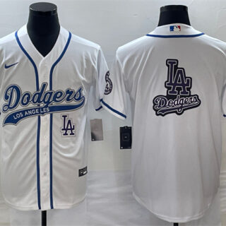 Men's Los Angeles Dodgers White Team Big Logo With Patch Cool Base Stitched Baseball Jersey