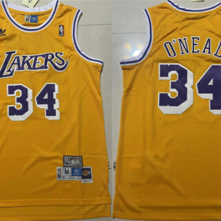 Men's Los Angeles Lakers ##34 Shaquille O'Neal Yellow Throwback Basketball Jersey