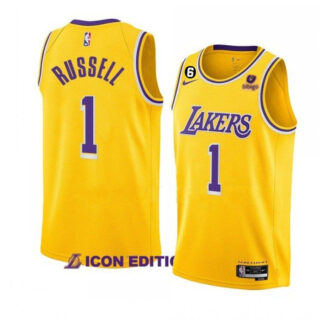 Men's Los Angeles Lakers #1 D'Angelo Russell Yellow Icon Edition With NO.6 Patch Stitched Basketball Jersey