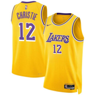 Men's Los Angeles Lakers #12 Max Christie Yellow 2024 Icon Edition Stitched Basketball Jersey