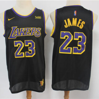 Men's Los Angeles Lakers #23 LeBron James Black Nike Swingman 2021 Earned Edition Stitched Jersey With NEW Sponsor Logo