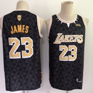 Men's Los Angeles Lakers #23 LeBron James Black Panther Limiter Stitched NBA Jersey