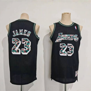Men's Los Angeles Lakers #23 LeBron James Black Throwback Basketball Jersey