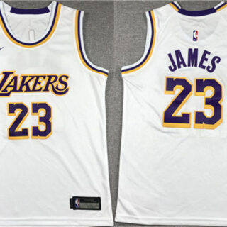 Men's Los Angeles Lakers #23 LeBron James White Stitched Basketball Jersey