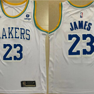 Men's Los Angeles Lakers #23 LeBron James White Stitched Basketball Jersey