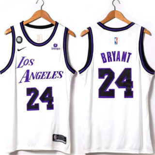 Men's Los Angeles Lakers #24 Kobe Bryant 2022 23 White With NO.6 Patch Stitched Basketball Jersey