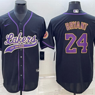 Men's Los Angeles Lakers #24 Kobe Bryant Black Cool Base Stitched Baseball Jersey