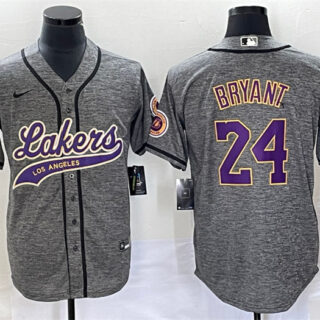 Men's Los Angeles Lakers #24 Kobe Bryant Gray Cool Base With Patch Stitched Baseball Jersey
