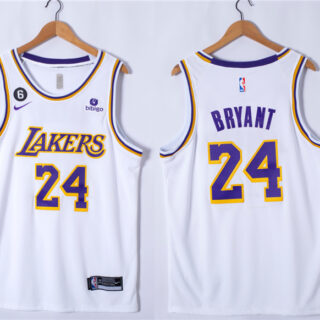 Men's Los Angeles Lakers #24 Kobe Bryant White With NO.6 Patch Stitched Basketball Jersey