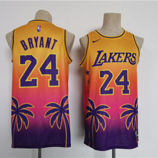 Men's Los Angeles Lakers #24 Kobe Bryant Yellow Pink Throwback Basketball Jersey