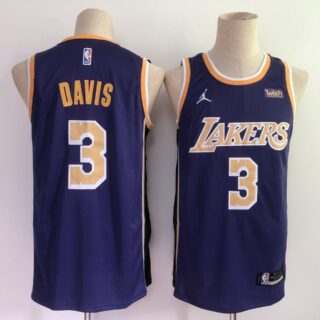 Men's Los Angeles Lakers #3 Anthony Davis Purple 2021 Brand Jordan Swingman Stitched NBA Jersey With NEW Sponsor Logo