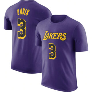 Men's Los Angeles Lakers #3 Anthony Davis Purple 2022 23 Statement Edition Name & Number T-Shirt