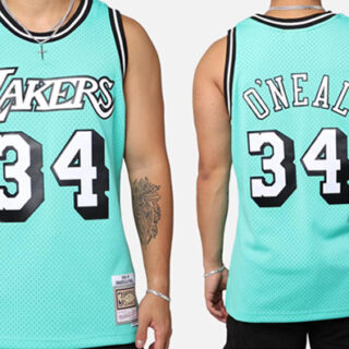 Men's Los Angeles Lakers #34 Shaquille O'Neal ' Aqua 96-97 Swingman Stitched Basketball Jersey