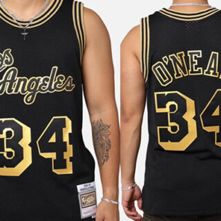 Men's Los Angeles Lakers #34 Shaquille O'Neal ' Black 96-97 Swingman Stitched Basketball Jersey