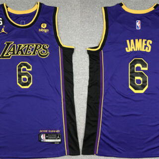 Men's Los Angeles Lakers #6 LeBron James 2022 23 Purple Classic Edition No.6 Patch Stitched Basketball Jersey