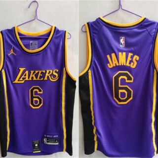Men's Los Angeles Lakers #6 LeBron James Purple Stitched Basketball Jersey