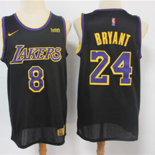 Men's Los Angeles Lakers #8 #24 Kobe Bryant Black Nike Swingman 2021 Earned Edition Stitched Jersey With NEW Sponsor Logo