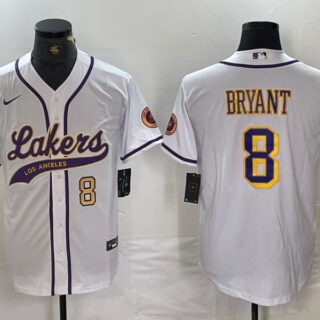Men's Los Angeles Lakers #8 Kobe Bryant White Cool Base Stitched Baseball Jerseys 5