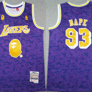 Men's Los Angeles Lakers #93 Bape Purple 1996-97 Stitched NBA Jersey