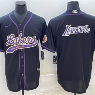 Men's Los Angeles Lakers Black Big Logo Cool Base Stitched Baseball Jersey
