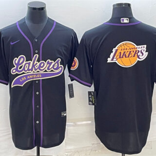 Men's Los Angeles Lakers Black Team Big Logo Cool Base Stitched Baseball Jersey