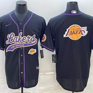 Men's Los Angeles Lakers Black Team Big Logo With Patch Cool Base Stitched Baseball Jersey