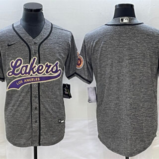 Men's Los Angeles Lakers Blank Gray Cool Base With Patch Stitched Baseball Jersey