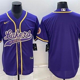 Men's Los Angeles Lakers Blank Purple Cool Base Stitched Baseball Jersey