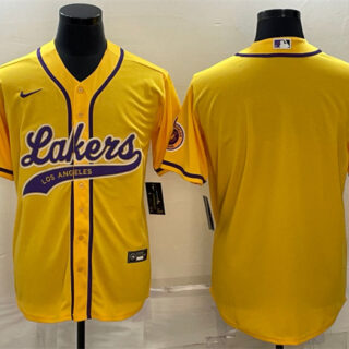 Men's Los Angeles Lakers Blank Yellow Cool Base Stitched Baseball Jersey