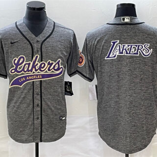Men's Los Angeles Lakers Gray Team Big Logo Cool Base With Patch Stitched Baseball Jerseys