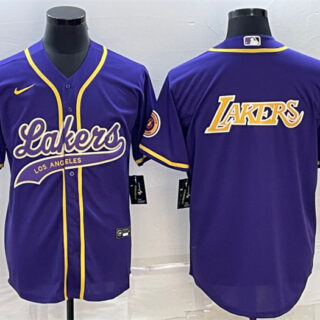 Men's Los Angeles Lakers Purple Big Logo Cool Base Stitched Baseball JerseyS