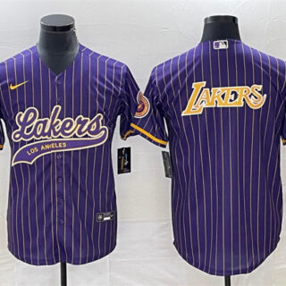 Men's Los Angeles Lakers Team Big Logo Purple Cool Base With Patch Stitched Baseball Jersey 1