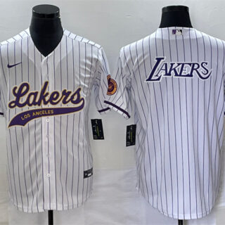 Men's Los Angeles Lakers White Team Big Logo Cool Base With Patch Stitched Baseball JerseyS 1