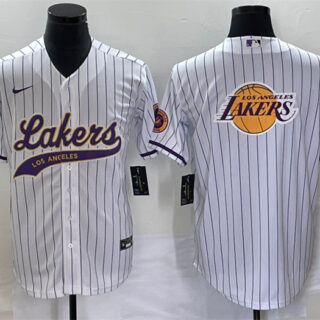Men's Los Angeles Lakers White Team Big Logo Cool Base With Patch Stitched Baseball JerseyS